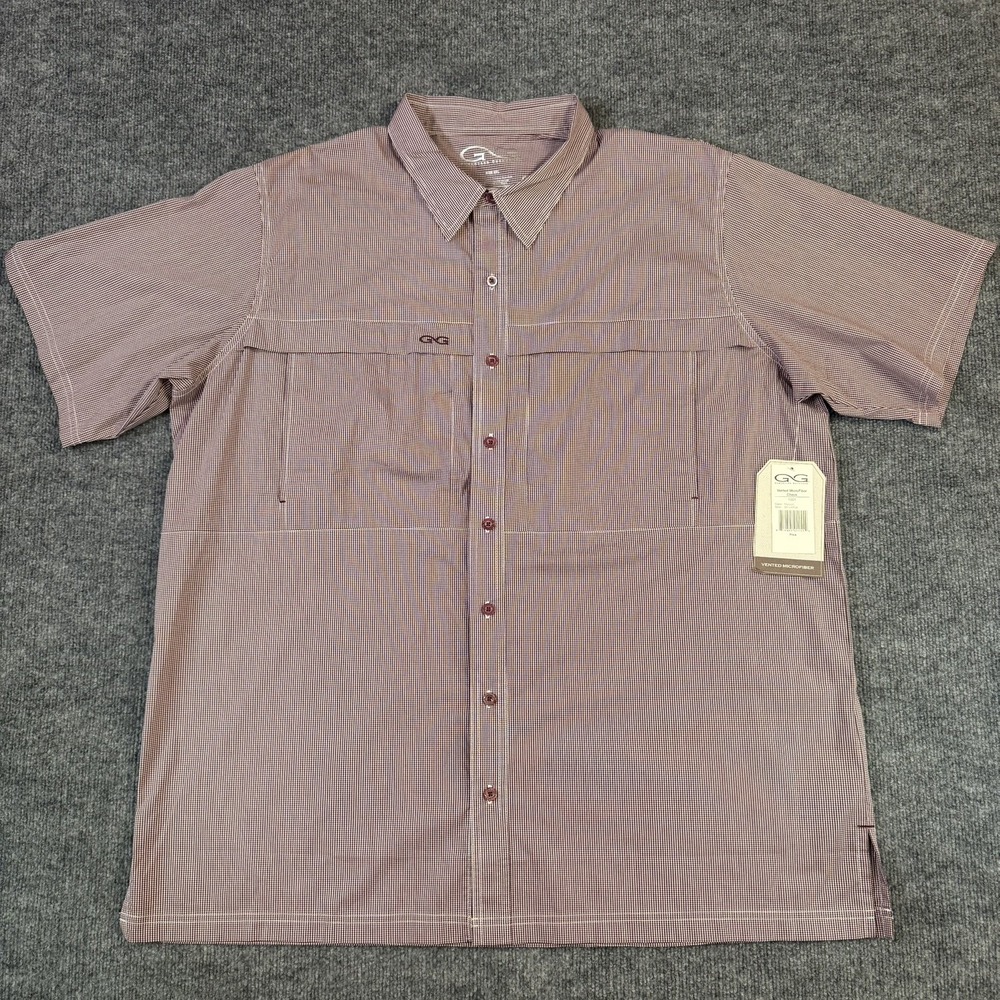 GameGuard Outdoors Shirt Mens 2XL Maroon Check Short Sleeve Fishing Vented NWT